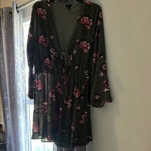 Rue21 Long Sleeve Floral Romper in Green and Pink